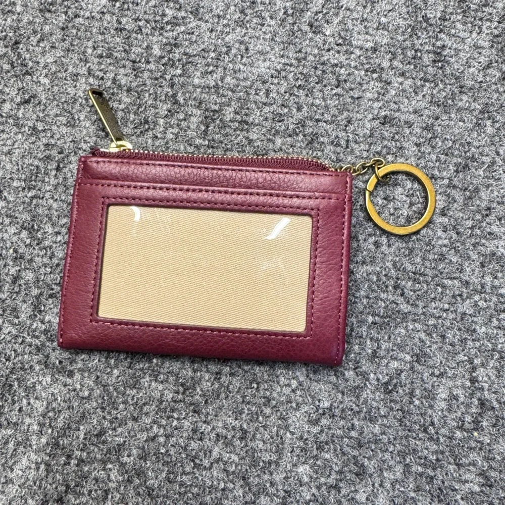 Lauren Ralph Lauren Card Holder Women One Size Burgundy Leather Key Ring Preppy